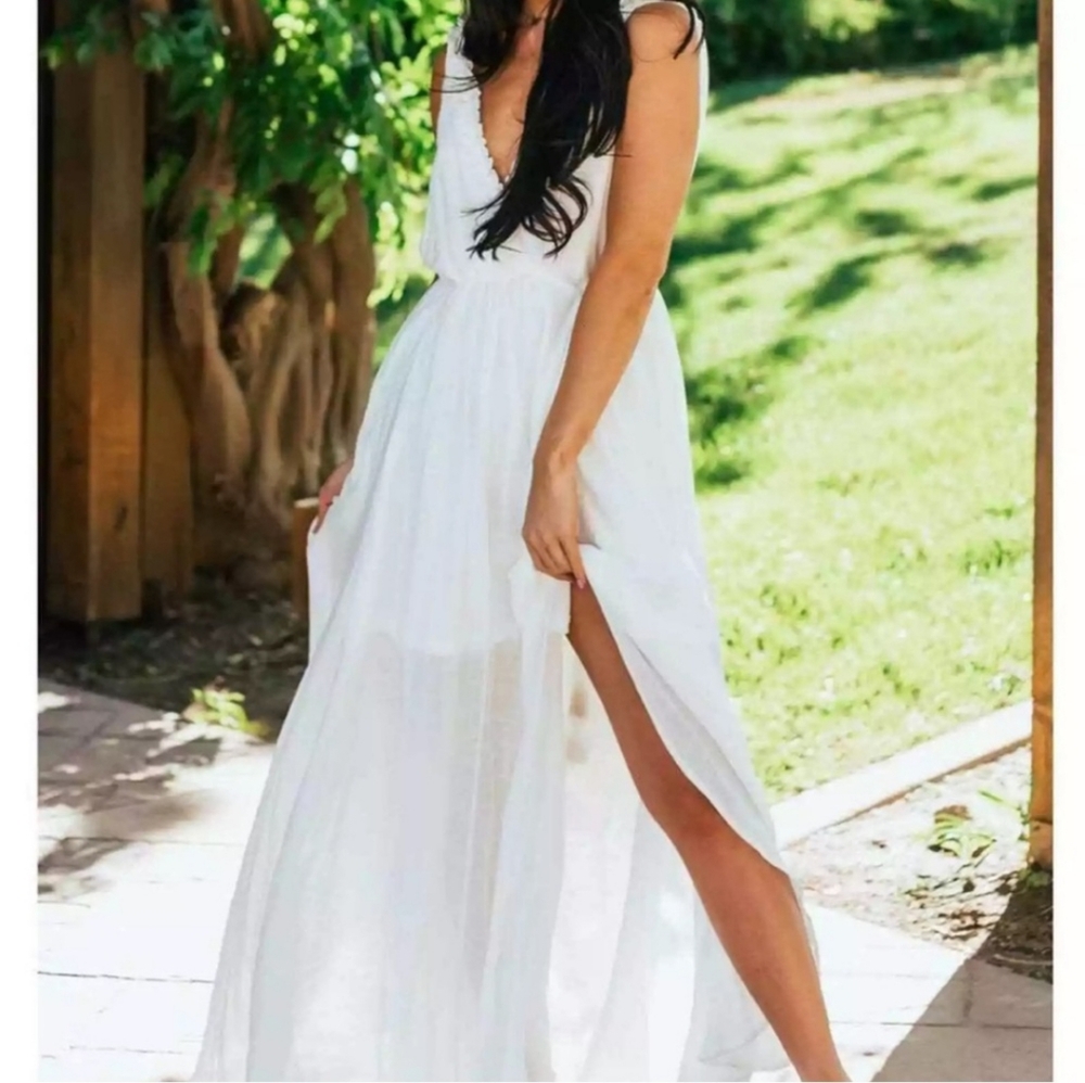 AAKAA Off White Surplice Maxi Dress